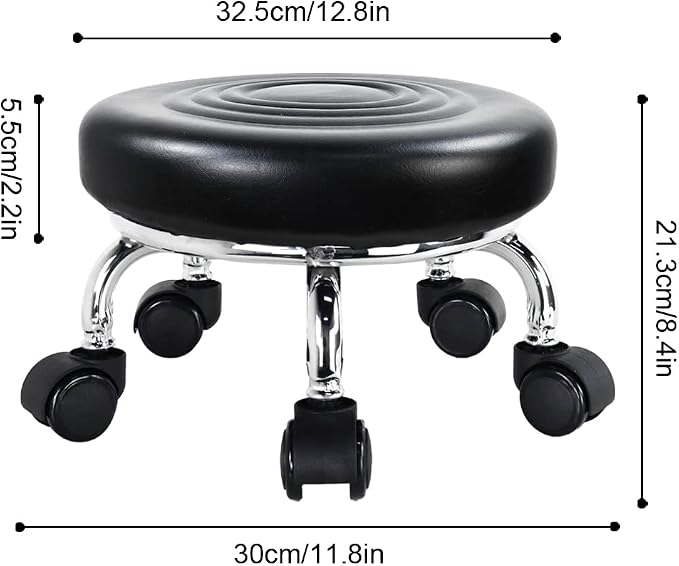Modern Roller Seat PU Leather Low Round Rolling Stool 360 Swivel Small Stool - Image 3