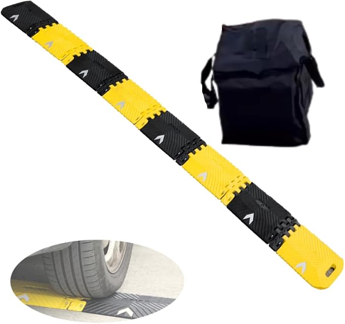 Portable Vehicle Traffic Speed Bump 118"×10"×1"Yellow-Black Reflective Non-Slip by THAIMATS