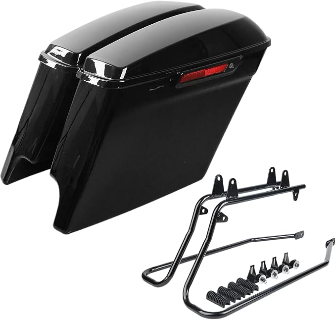 XFMT Vivid Black 5" Stretched Extended Saddlebags Hard Saddle Bags W/Black by XFMT