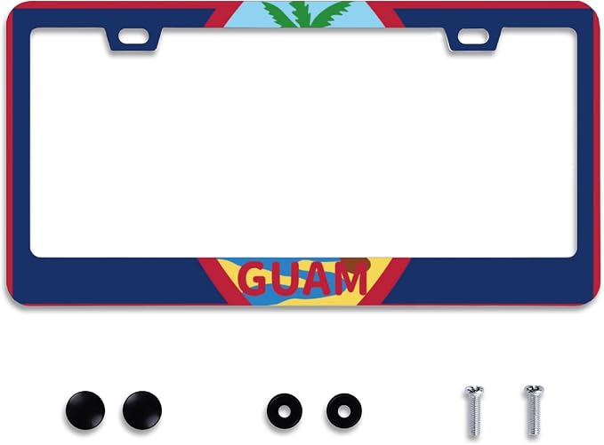 Personalise Guam Flag License Plate Frames Round Hole Guams License Plate Frame by Omw2fyb