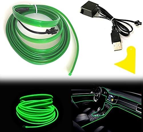 El Wire Green Interior Car LED Strip Lights, 5M Neon Wire USB 5V by Maxlaxer