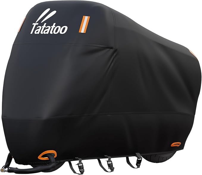 Motorcycle Cover Waterproof Outdoor, 300D Heavy Duty, UV & Rain Resistant by TATATOO