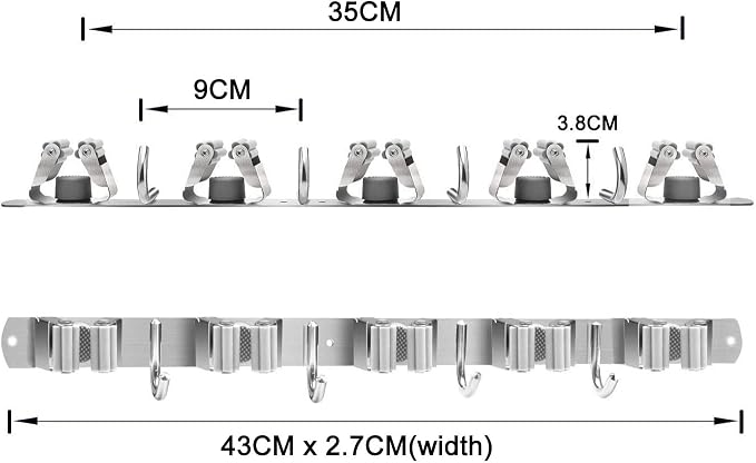 Mop and Broom Holder, 4 Positions 5 Hooks Heavy Duty Mop Hanger Wall Mounted - Image 4