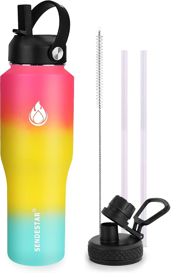 SENDESTAR Water Bottle 32oz, 2 Lids, Wide Mouth Stainless Steel Vacuum by Sendestar