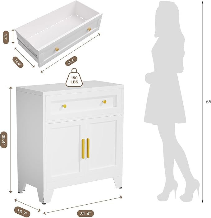 Metal Sideboard Cabinet with Big Drawers, Farmhouse Coffee Bar with One - Image 3