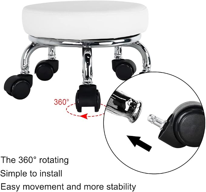 Modern Roller Seat PU Leather Low Round Rolling Stool 360 Swivel Small Stool - Image 5