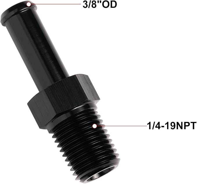 1/4 NPT Male to 3/8" Hose Barb Fitting Adapter Nipple Straight Aluminum Black - Image 2