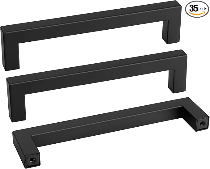 goldenwarm 35 Pack 6-1/4INCH Black Square Bar Cabinet Pull Drawer Handle by goldenwarm