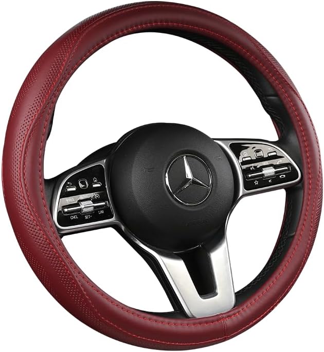 Cowhide Steering Wheel Cover Heat Resistant Anti-Slip Car Wheel Wrap Compatible by AEVEA