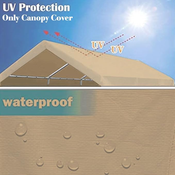 Rutile 10'x20' Carport Canopy ONLY Tent Garage Replacement Top Tarp Car Shelter - Image 3