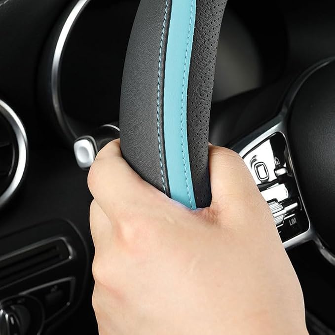Car Steering Wheel Cover, Leather Steering Wheel Cover Blue Universal 14.5-15 - Image 3