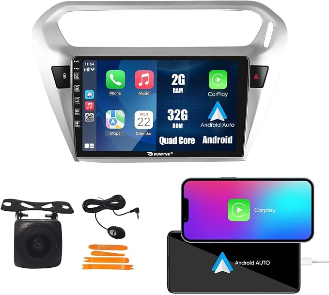 Kunfine Car CarPlay Android Auto Navigation Stereo GPS Radio Reverse Camera by KUNFINE