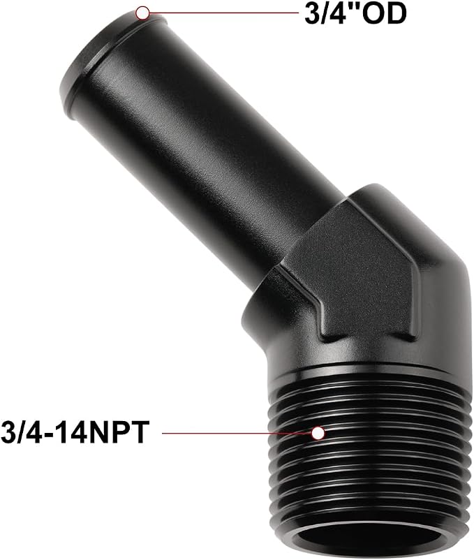 3/4 NPT Male to 3/4" Hose Barb Fitting Adapter 45 Degree Elbow Aluminum Black - Image 2