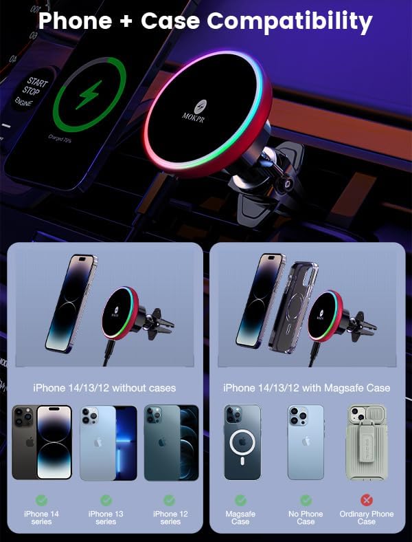 MOKPR for Magsafe Car Mount Charger-15W Wireless Car Charger-Magnetic Car Phone - Image 3