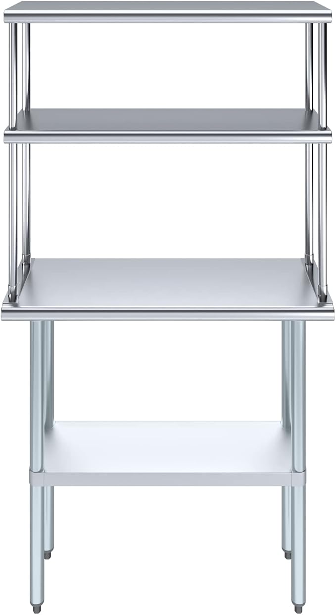 AmGood Stainless Steel Work Table Double Tier Overshelf | NSF - Image 2