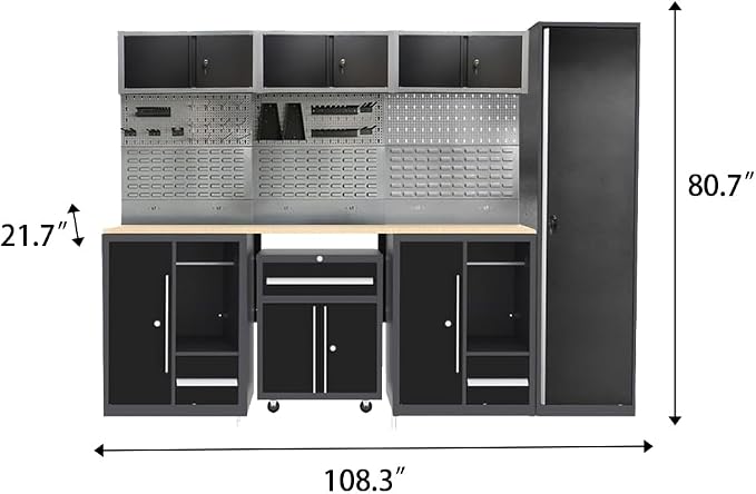 JZD Garage Workbench Set, Metal Tool Cabinet System - Image 2