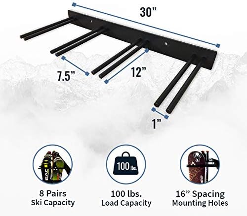 StoreYourBoard Ski Storage Rack, Indoor Wall Mount Garage Organizer, Solid Steel - Image 2
