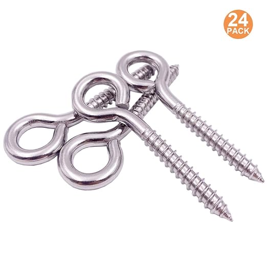 24 Pack, 3-1/5 Inch 304 Stainless Steel Eye Shape Screws Metal Hook, Heavy Duty - Image 2