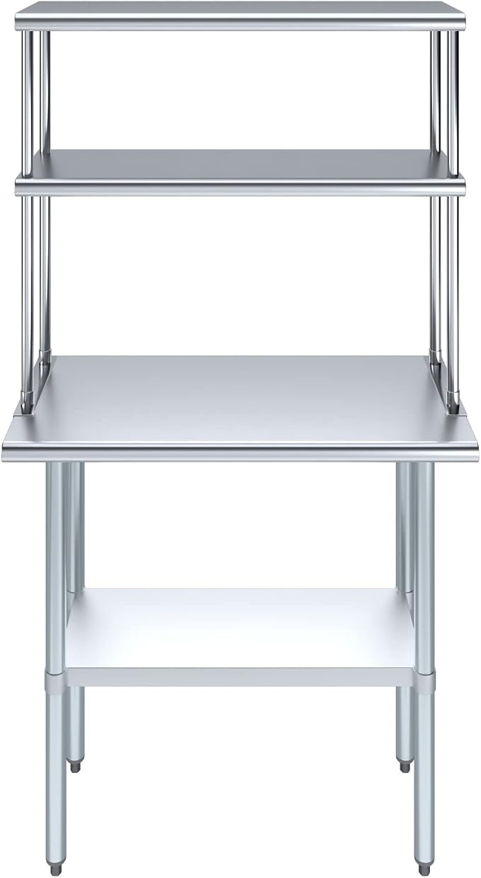 Amgood Stainless Steel Work Table Double Tier Overshelf | Metal Kitchen Prep - Image 2