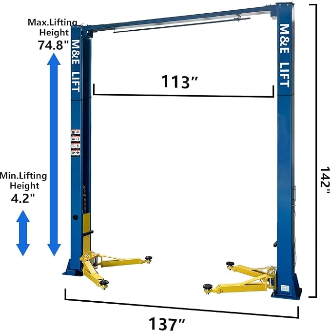 ME 9000lbs 110v 2 Post Lift Max. Lifting Height 74.8" 2 Post Car Lift Auto Lift - Image 3