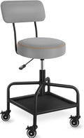 Shop Stool with Lockable Rubber Wheels Adjustable Backrest Tool Tray Storage by WUDOYO