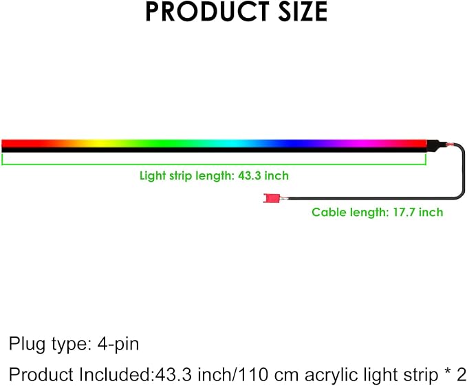 Dreamcolor Acrylic Interior Car Lights, 2 Piece 43.3inch/110cm 128 Colorful Car - Image 2
