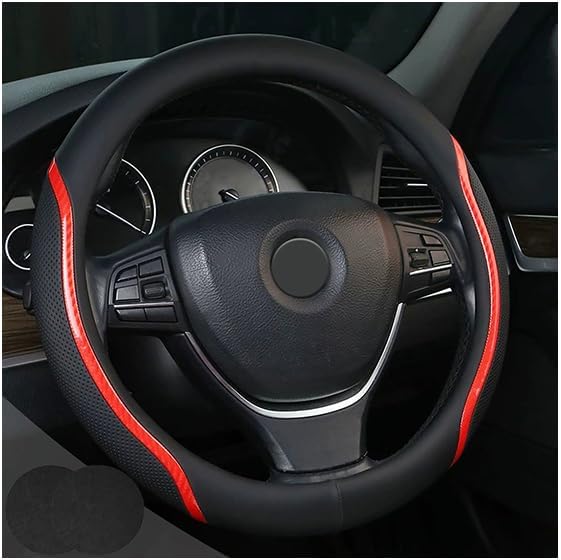 Steering Wheel Cover Black Red, Carbon Fiber Car Steering Wheel Covers by Muamos