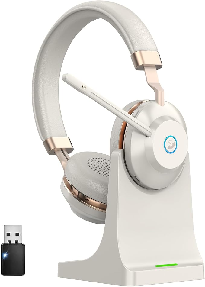 Wireless Headset with Mic for Work, V5.2 Wireless Headphones with Mic Noise by Vonztek-US