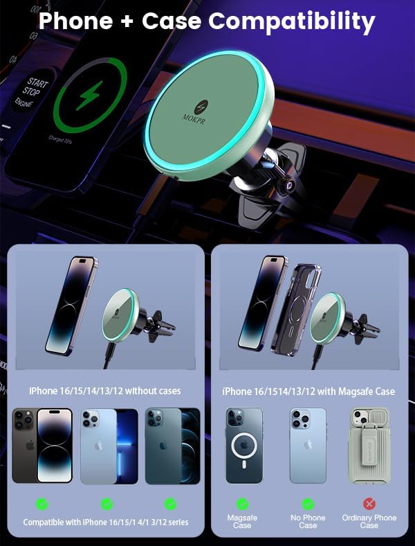 MOKPR for Magsafe Car Mount Charger-15W Wireless Car Charger-Magnetic Car Phone - Image 3