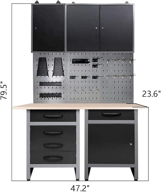 JZD Steel Workbench Garage Storage Cabinet Set - Image 2