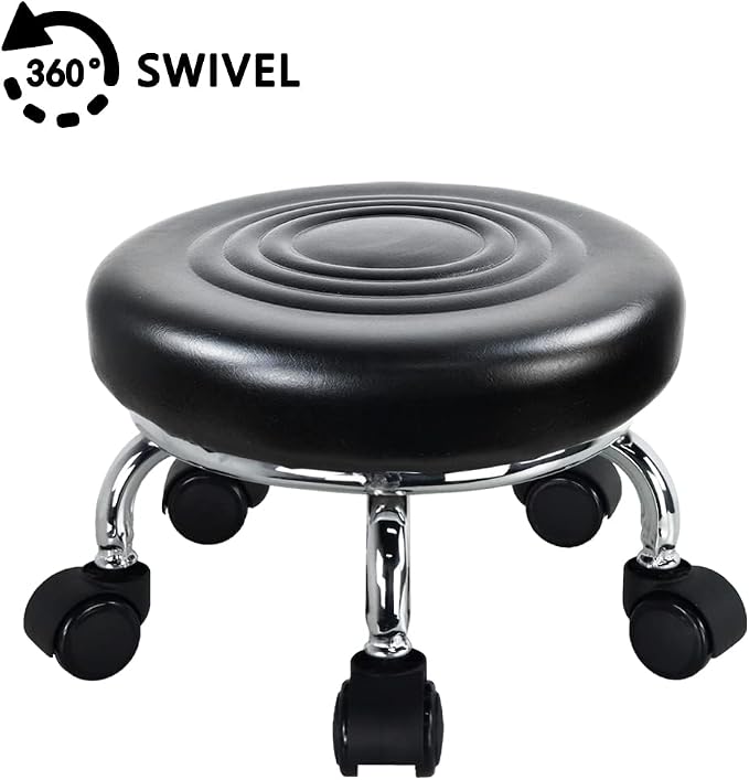 Modern Roller Seat PU Leather Low Round Rolling Stool 360 Swivel Small Stool - Image 4