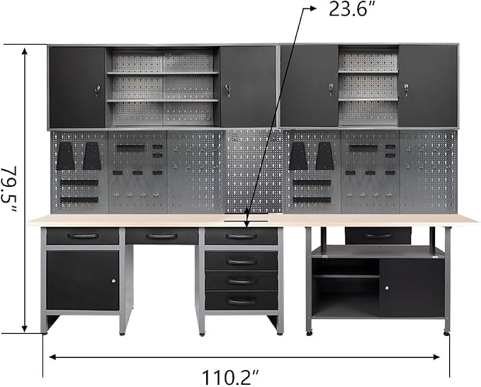 JZD Metal Storage Organization System, Wall Mount Tool Cabinets, Wood Tabletop - Image 2