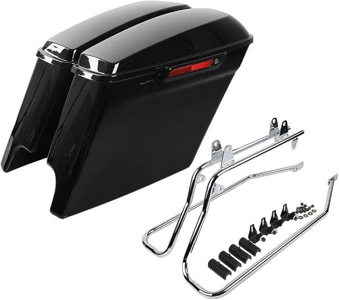 XFMT Vivid Black 5" Stretched Extended Saddlebags Hard Saddle Bags W/Chrome by XFMT