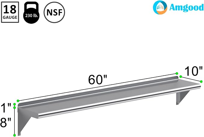 AmGood 60" Long X 10" Deep Stainless Steel Wall Shelf | NSF Certified | - Image 3