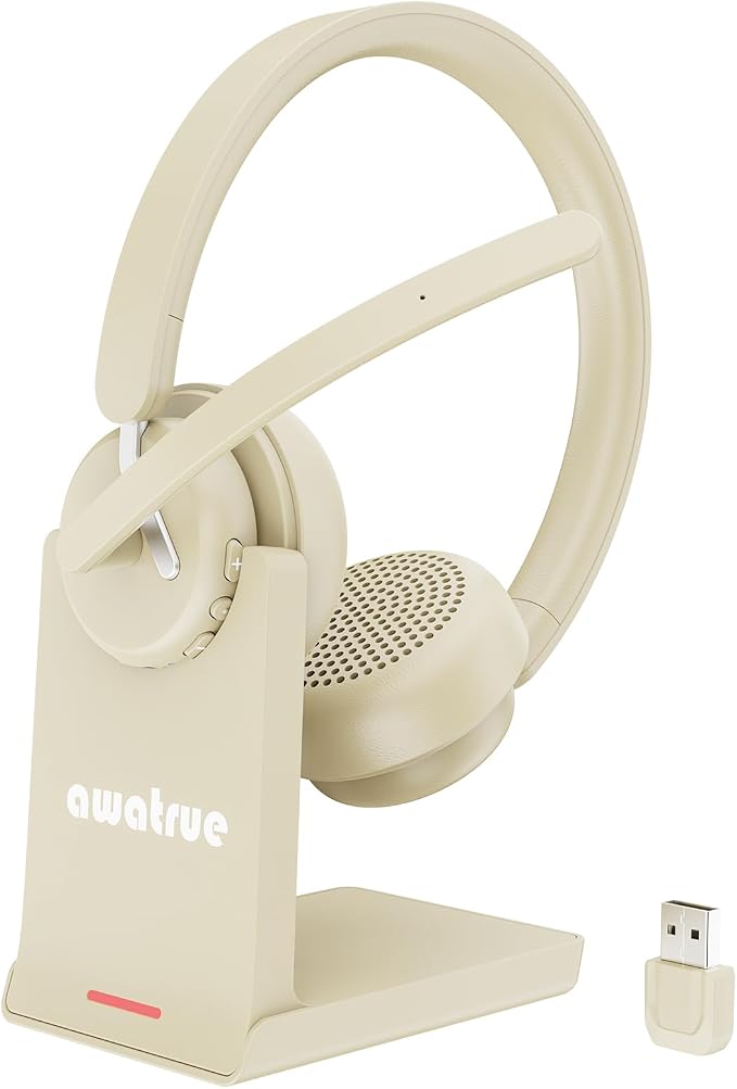 Wireless Headset with Mic, 2.4GHz Bluetooth Headset with AI Noise Cancelling by awatrue