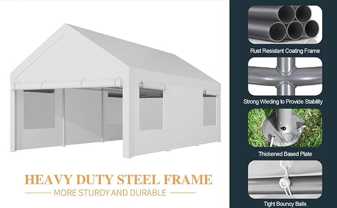 Shintenchi Carport 12' x 20' Heavy Duty Portable Garage, Car Port Canopy - Image 5