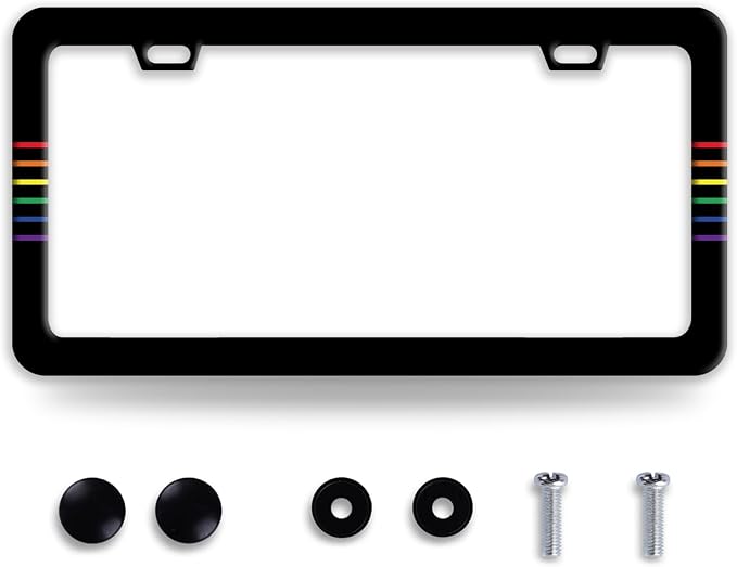 Gay Rainbow Line License Plate Frame Funny LGBT License Plate Frames Stainless by BRAGHRTED
