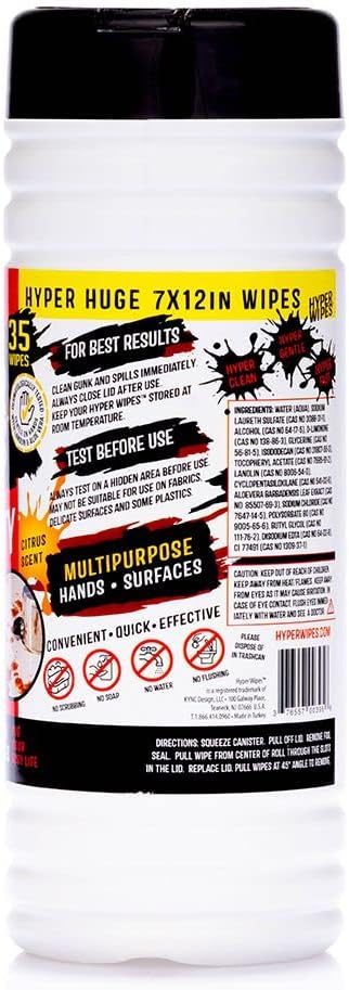 Hyper Wipes, 1 Pack Heavy Duty Hand & Tool Cleaning Wipes, Degreasing, All - Image 2