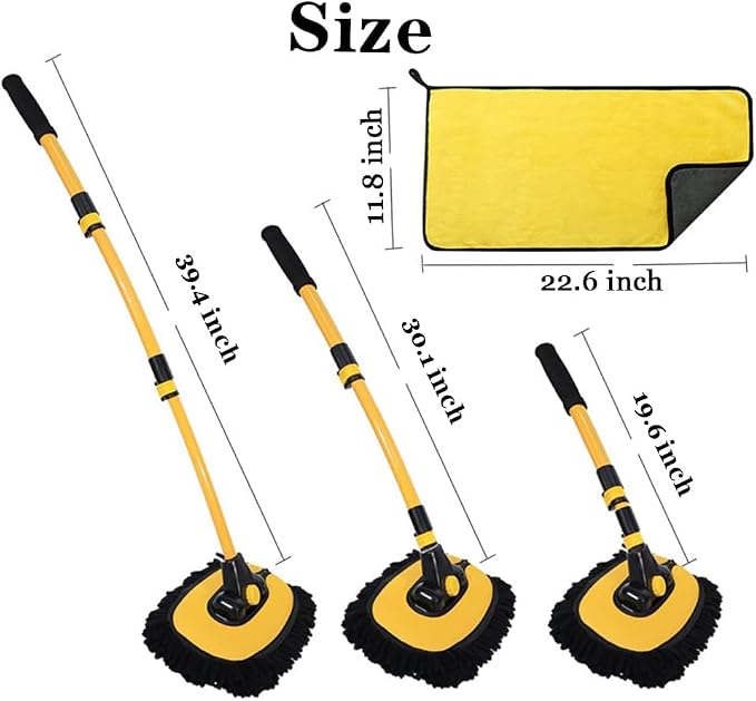 Car Wash Brush with Long Handle, Chenille Microfiber Mop Mitt with 1 - Image 3