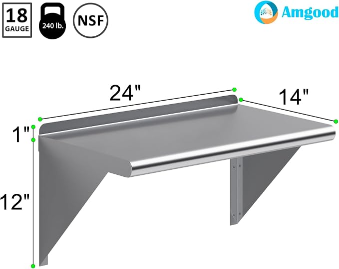 AmGood 24" Long X 14" Deep Stainless Steel Wall Shelf | NSF Certified | - Image 3
