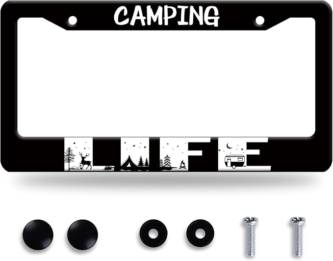Camping Life License Plate Frame Forest Night Deer License Plate Frames by BRAGHRTED