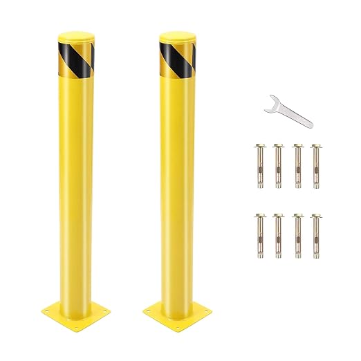2 Pack Safety Bollard Post, 48 Inch Height 4.5 Inch Diameter Yellow Pipe Safety by Doppeltcharms