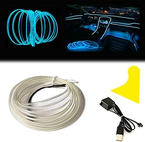 El Wire Ice Blue Interior Car LED Strip Lights, 10M Neon Wire USB 5V by Maxlaxer