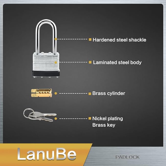 LanuBe Lock Laminated keyed Padlock, keyed Alike Locks, Long Shackle, Marked - Image 8