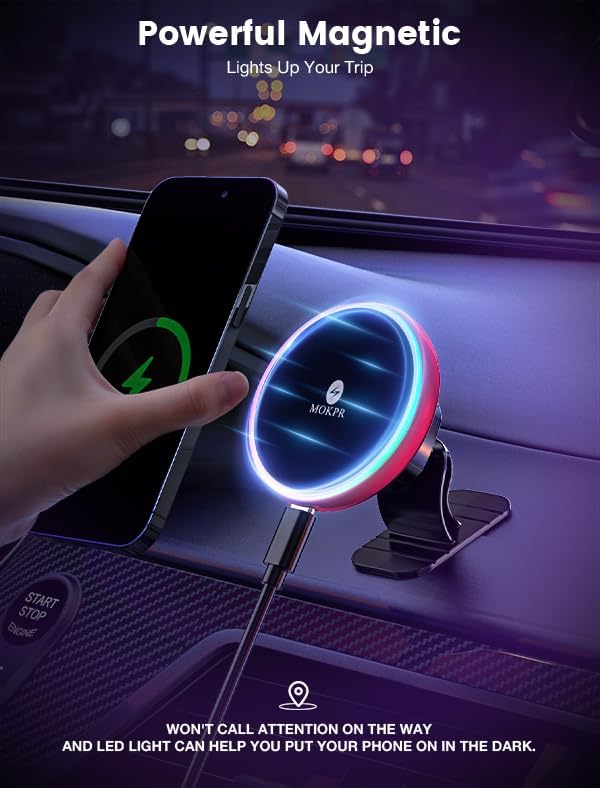 MOKPR for Magsafe Car Mount Charger-15W Wireless Car Charger-Magnetic Car Phone - Image 5