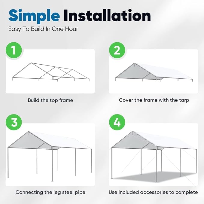 Quictent 10x20 ft Heavy Duty Car Canopy Galvanized Frame Carport Outdoor Party - Image 2