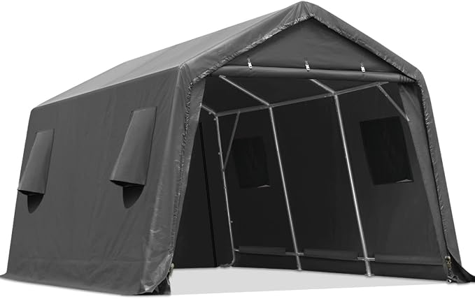 ADVANCE OUTDOOR 10x15 ft Shelter Storage Shed Steel Metal Peak Roof Portable by ADVANCEOUTDOOR