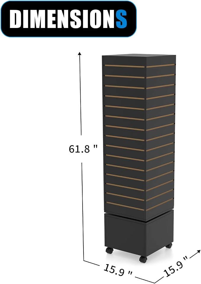 WISDOMFUR Rotating Slatwall Display Rack – 16"x16"x60" Black Spinning Tower - Image 2
