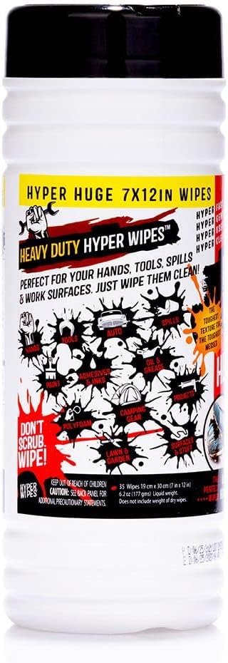 Hyper Wipes, 4 Pack Heavy Duty Hand & Tool Cleaning Wipes, Degreasing, All - Image 7