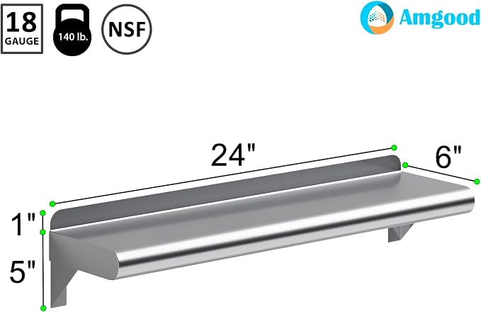AmGood 24" Long X 6" Deep Stainless Steel Wall Shelf | NSF Certified | - Image 3